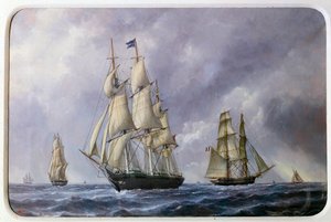 Three Mat English and Brick French in 1881 Watercolor av Edouard Adam (1847-1929) 1881 Paris, Musee de la Marine