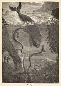Frontispice av Jules Vernes "Tjugotusen Leagues Under The Sea", ca 1870 (tryck) av Edouard & Neuville Alphonse-Marie-Adolphe de (1835-85) Riou
