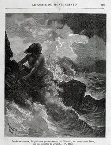 Dantès undkom simning - Gravyr av Riou, i "Le Comte de Monte-Cristo"" av A. Dumas, ed. Jules Rouff & Cie av Edouard Riou
