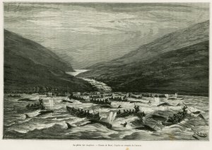 Delfinfiske. Gravyr av Riou för att illustrera historien En månad i Färöers skärgård (Färöer, Färöar, Danmark), av H.Labonne, i le tour du monde 1887, regisserad av Edouard Charton (1807-1890), Hachette, Paris. av Edouard Riou