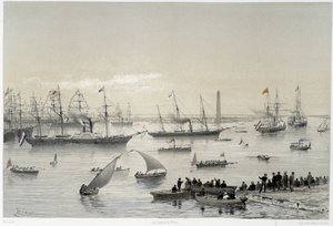 Suveränens intåg i Suezkanalen vid Port Said i "" Invigning av Suezkanalen av G. Nicole. 1869 av Edouard Riou
