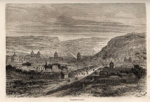 Allmän bild av Cusco eller Cusco, Inkas tidigare huvudstad, teckning av Riou, för att illustrera Paul Marcoys resa genom Sydamerika från 1848 till 1860. Gravyr i "" Le tour du monde"", redigerad av Edouard Charton av Edouard Riou