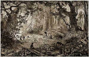 Installation av ett läger för upptäcktsresande i Guatemala (1882) av Edouard Riou