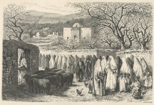 Marabout och procession: Tlemcen, graverad av Henri Theophile Hildibrand (1824-97) av Edouard Riou