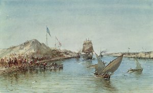 Frakt på Suezkanalen, från ett souveniralbum till minne av kejsarinnan Eugenies resa (1826-1920) vid invigningen 1869 (wc på papper)