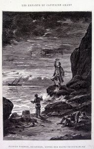 Ta ner honom, Herre, i missmodiga händer! i ”Les Enfants du Capitaine Grant”” av Jules Verne av Edouard Riou