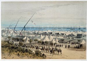 Hamnen i Ismalia och gästernas läger vid invigningen av Suezkanalen - i "Genom Sueznäset"" av Riou, Marius Fontaine av Edouard Riou