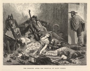 Morgonen efter Saint Firmin-festivalen, New York 1875 (gravyr) av Edouard Riou