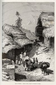 Typer av Pakhala (Elfenbenskusten). Gravyr av Riou, för att illustrera historien "" Från Niger till Guineebukten"" av kapten Louis Gustave Binger (1856-1936), 1887-1889, i Le tour du monde, nouveau journal des voyages, under ledning av Edouard Cha av Edouard Riou