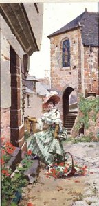 Parisisk kvinna med en korg med blommor (panel)