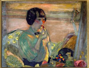Franska komikern Marthe Mellot (1870-1947) sminkad, 1900-talet. Paris, Comedy of the Champs Elysees (olja på duk) av Edouard Vuillard