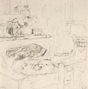 Inredning med fyrkantigt bord av Edouard Vuillard