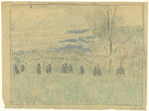 Landskap med vandrare: begravningståget (?) av Edouard Vuillard