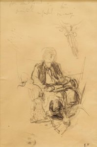 Madame Bénard sittande med ett arbetsrum ritat från sin halsduk av Edouard Vuillard