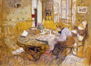 Madame Vuillard läser i matsalen, rue Truffaut; Läser Madame Vuillard i rummet? Eating, rue Truffant, 1903 av Edouard Vuillard