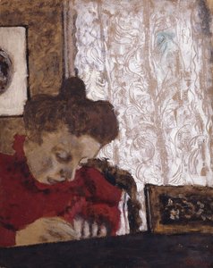 Marie Vuillard skriver; Marie Vuillard skriver, c.1895 av Edouard Vuillard