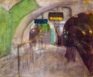Tunnelbanestation Utsikt över hamnen i den underjordiska tunnelbanan, 1900-talet (målning) av Edouard Vuillard
