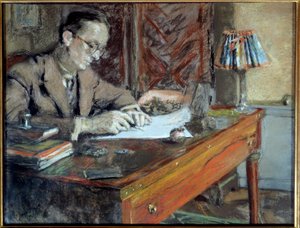 Porträtt av Jean Giraudoux (1882 - 1944), fransk författare, 1900-talet. Paris, fransk komedi (olja på duk)