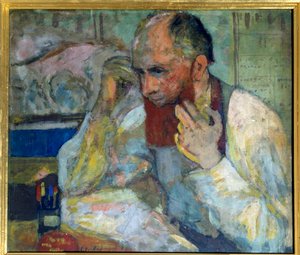 Komikern Aurelien Lugne Poe (Lugne-Poe) (1869-1940) sminkar sig, 1900-talets Paris, Komedi av Champs Elysees (olja på duk) av Edouard Vuillard