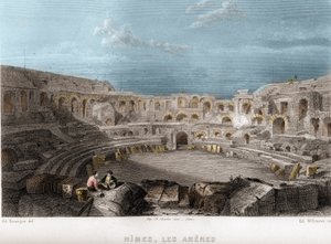 Arenarna i Nimes, Gard, Languedoc-Roussillon (Languedoc Roussillon), Frankrike. Gravyr av Willmann i "Ancient and Modern France"" av Jean-Bernard Mary-Lafon (Jean Bernard Mary Lafon)