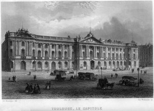 Utsikt över huvudstaden i staden Toulouse, Haute-Garonne (Haute Garonne), Midi-Pyrénées (Midi Pyrenéerna), Frankrike. Gravyr av Willmann i "Ancient and Modern France"" av Jean-Bernard Mary-Lafon (Jean Bernard Mary Lafon)
