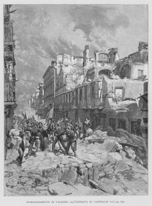 Bombning av Palermo vid Garibaldi-ingången (gravyr)
