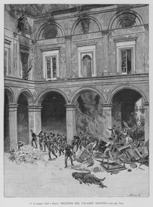 Den 15 maj 1848 i Neapel, branden i Gravinapalatset (gravyr)