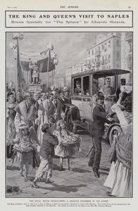 Kung Edward VII och drottning Alexandra möter en religiös procession på en gata under deras besök i Neapel, Italien av Edouardo Matania