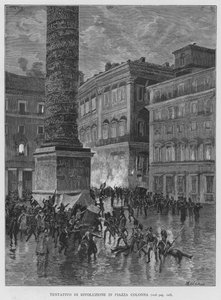 Revolutionsförsök på Piazza Colonna (gravyr) av Edouardo Matania