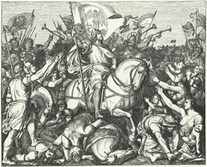 Henry the Fowler, kung av Östfrankien, efter sin seger över magyarerna i slaget vid Riade, 933