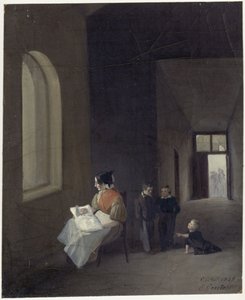 Kvinna med barn i en hall av Eduard Gaertner