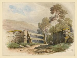 Landskap med stenmur och port av Eduard Gaertner