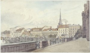Mühlendamm och Burgstraße i Berlin av Eduard Gaertner