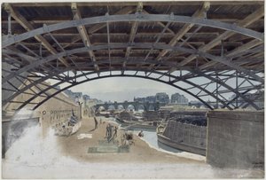 Under Pont des Arts med utsikt över Pont Neuf och ön i Seine i Paris av Eduard Gaertner