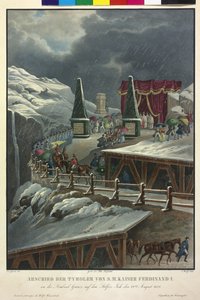 Tyrolesernas avsked från kejsar Ferdinand I den 22. augusti 1838 (färglitografi) av Eduard Gurk