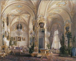 Interiörer av Vinterpalatset. Salongen i rokokostil med amoriner, 1860-talet