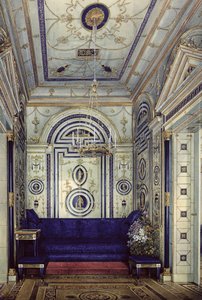 The Blue Study i Grand Palais i Tsarkoye Selo, före 1840 (wc, gouache och bläck på papper) av Eduard Hau