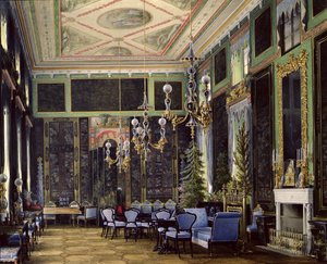 Det kinesiska rummet i det stora palatset i Tsarskoye Selo (wc, gouache och bläck på papper)