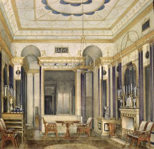 Kejsarinnan Maria Alexandrovnas sal i det stora palatset i Tsarskoye Selo (wc, gouache och bläck på papper) av Eduard Hau