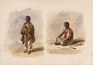 Två små afro-brasilianska barn; det ena står, det andra sitter