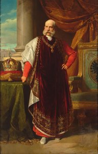 Porträtt av Franz Joseph I av Österrike som stormästare i det gyllene skinnet, 1891. av Eduard Lebiedzki