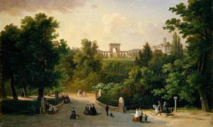 Utsikt från Karlsaue-trädgården till Friedrichsplatz av Eduard Stiegel