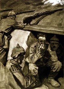 A Mouth Organ in the Trenches, illustration från en tysk tidskrift, 