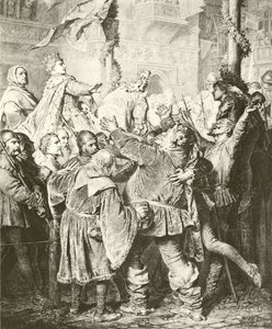 Henry V avvisar Falstaff (gravyr) av Eduard von Grutzner
