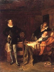 "Twelfth Night", akt II, scen 3: Maria, clown, Sir Andrew Aguecheek, Malvolio och Sir Toby Belch av Eduard von Grutzner