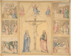 Kristus på korset med sex scener ur Kristi liv, ca. 1850. av Eduard von Steinle