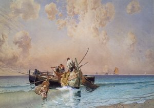 Tillbaka från fisket, av Eduardo Dalbono (1841-1915), olja på duk, 53x73 cm