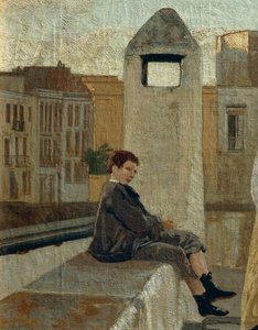 Terrassen, av Edoardo Dalbono (1841-1915), olja på panel, 45x30 cm. Detalj.