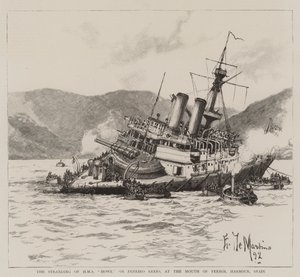 Strandningen av HMS Howe på Pereiro Reefs, vid mynningen av Ferrols hamn, Spanien av Eduardo de Martino