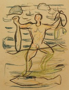 Badare med fisk, ca. 1915-20 (färgade kritor) av Edvard Munch